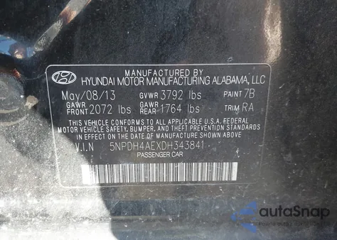 2013 Hyundai Elantra Gls from USA, damaged, VIN 5NPDH4AEXDH343841